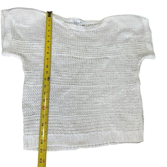 Vtg 80s Christian Dior Seperates Sweater Knit Shoulder Pads Ivory M S/S Preppy - Picture 7 of 7